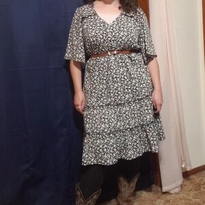 Floral Black Dress w/Ruffles